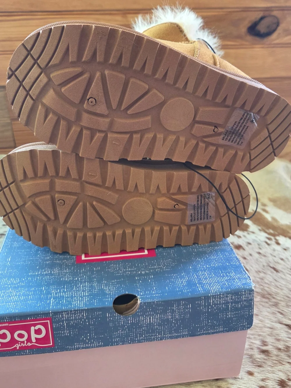 Tan Faux-Suede Fur-Lined Kids Boots